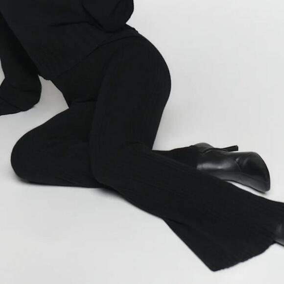 Reformation Austino Cashmere Ribbed Pants Wide Leg Pull On Drawstring MEDIUM - Picture 2 of 8